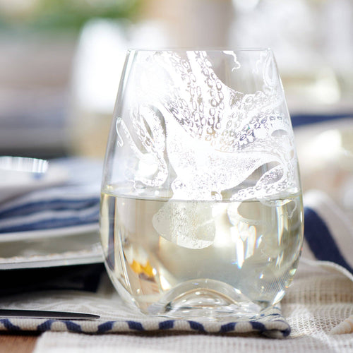 Lucy the Octopus Stemless Wine Glasses, Set of 2