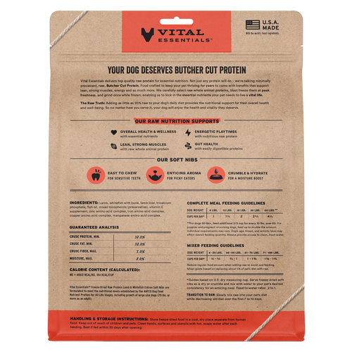 Vital Essentials Freeze-Dried Raw Protein Lamb & Whitefish Soft Nibs Meal or Mixer Dog Food